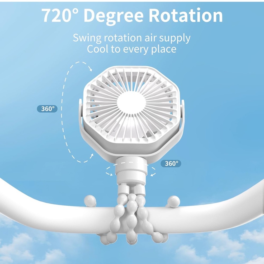 New Portable multi-scene use fan strong White 720° Rotating Clip-On Fan - Picture 3 of 8